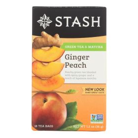 Stash Tea Ginger Peach Green W/ Matcha - 18 Tea Bags - Case Of 6