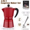 Moka Pot 6 Cup Set, 11 oz / 300ml Stovetop Espresso Maker, Italian Cuban Greca Coffee, Aluminum Ripple Ring Design - Easy To Use & Clean (Red, Perfect