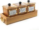 WILLART Handcrafted Teak Wood Antique Look Tea Coffee Sugar 3 Container Set in Wooden Tray ‚Äì Container with Lids (Dimension : 10.50 x 4 x 5 Inch)