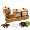 WILLART Handcrafted Teak Wood Antique Look Tea Coffee Sugar 3 Container Set in Wooden Tray ‚Äì Container with Lids (Dimension : 13.50 x 5.50 x 6 Inch)