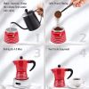 Moka Pot 6 Cup Set, 11 oz / 300ml Stovetop Espresso Maker, Italian Cuban Greca Coffee, Aluminum Ripple Ring Design - Easy To Use & Clean (Red, Perfect