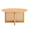 Naturally elegant wooden coffee table with faux rattan accents - perfect for stylish living rooms and cozy tea time