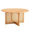 Naturally elegant wooden coffee table with faux rattan accents - perfect for stylish living rooms and cozy tea time