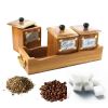 WILLART Handcrafted Teak Wood Antique Look Tea Coffee Sugar 3 Container Set in Wooden Tray ‚Äì Container with Lids (Dimension : 10.50 x 4 x 5 Inch)