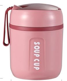 Stainless Steel Sealed Mini Vacuum Cup With Spoon (Option: Pink-480ml)