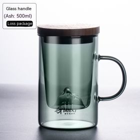 Office Tea Water Separation High Borosilicate Glasses (Option: Green Gray glass Handle-500ML)