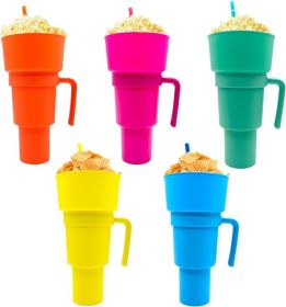 5 Pcs Stadium Tumbler With Snack Bowl, 2 In 1 Travel Cup With Snack Bowl, Cup Snack With Bowl On Top And Straw, Leak Proof Snack Cup And Bowl Combo 32 (Option: 5Colors)