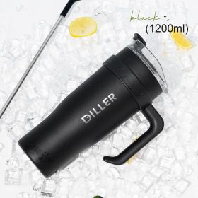 Stainless Steel Handle Car Water Straw Thermal Insulation Cup (Option: Black-1.2L)