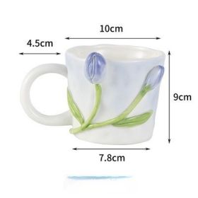 Girl Tulip Girl Heart Hand Painted Mug Ceramic (Option: Embossed Blue Tulip-Default)