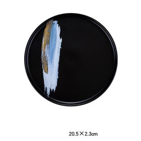 Nordic Personality Simple Ceramic Flat Plate (Option: Black blue color-8inch shallow dish)