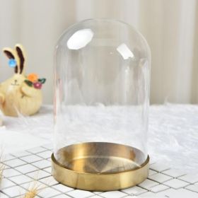 Preserved Flower Glass Cover Golden Disc Stainless Steel Base (size: small)