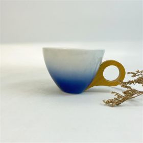 Gradient Color Ceramic Coffee Cup Gift Suit Creative Bamboo Handle Office Cup Ceramic (Option: Single Cup Blue-101to200ml)