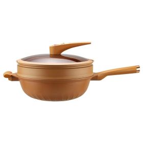 Pottery Clay Micro Pressure Titanium Wok Frying Non-stick Pan Household Coating (Option: Caramel Aluminum-Diameter 32cm Silicone Shovel)