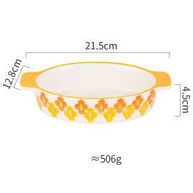 Creative Tableware For Household Ceramic Baking Bowls And Plates (Option: Oval Yellow Flower)