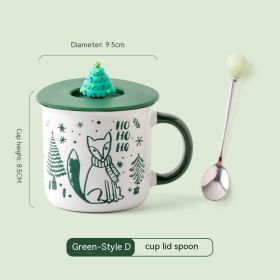 Christmas Mug Creative Cute Cartoon Ceramic Cup (Option: D Green With Cover Spoon-301to400ml)