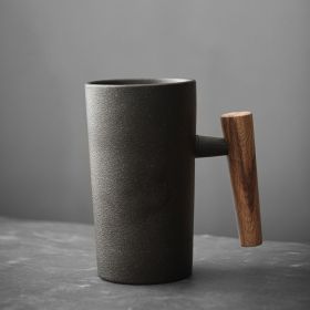 Vintage Minimalist Creative Ceramic Mug With Wooden Handle (Option: Zen Style Black-220ml)