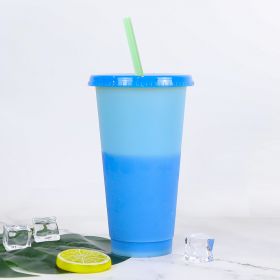 Hot And Cold Change Homogeneous Plastic Color Change Cup With Straw (Option: Blue-701to800ml)