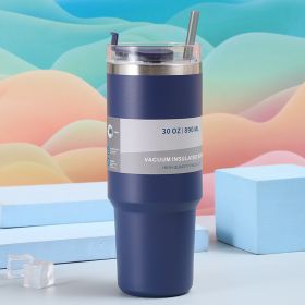 Stainless Steel Vacuum Cup Outdoor Portable Vehicle-mounted Cup With Straw (Option: Dark Blue-30oz)