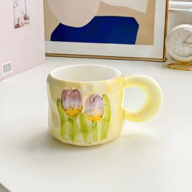 Ins Cute Tulip Ceramic Mug (Option: Fresh Tulip Yellow-401or500ml)