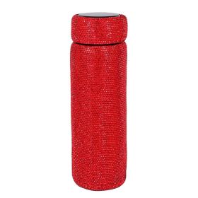 Diamond-embedded Vacuum Cup With Cup Lid (Option: Red-500ml)