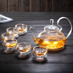 Glass Tea Set Suit With Tea Tray Kung Fu Tea Set High Temperature Resistant Glass Teapot Heart-shaped Candlestick Tea Set (Option: 5 Suit)