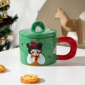 Cute Happy Girl Mug Candy Color Ceramic With Lid Household (Option: Green-300ml)