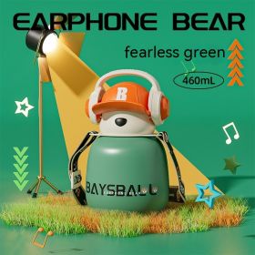 Cute Fashion Stainless Steel Wire Headset Bear Water Cup (Option: Ordinary Fearless Green-460ml)