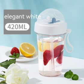 Double Drinking Straw Fruit Teas Plastic Cup Outdoor Large Capacity (Option: White-600ml)