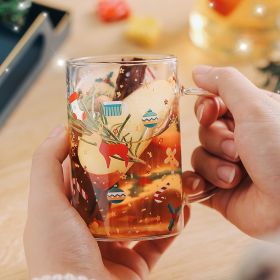 1pc Christmas Glass Home Drink Cup Tea Cup With Handle Water Cup Breakfast Cup High Temperature Resistant 300ml Glass (Option: Snow house A)