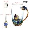 1pc Rose Enamel Crystal Tea Cup; Coffee Mug; Tumbler Butterfly Rose Painted Flower Water Cups; Clear Glass With Spoon Set