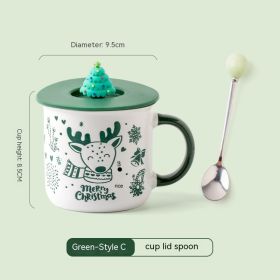 Christmas Mug Creative Cute Cartoon Ceramic Cup (Option: C Green With Cover Spoon-301to400ml)