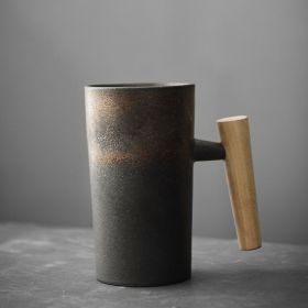 Vintage Minimalist Creative Ceramic Mug With Wooden Handle (Option: Gilding Glaze-220ml)