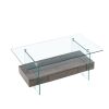 37.8" Tempered Glass Coffee table with Dual Shelves and MDF Drawer, Tea Table for living roon, bedroom, transparent/gray