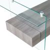 37.8" Tempered Glass Coffee table with Dual Shelves and MDF Drawer, Tea Table for living roon, bedroom, transparent/gray