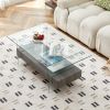 37.8" Tempered Glass Coffee table with Dual Shelves and MDF Drawer, Tea Table for living roon, bedroom, transparent/gray