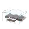 37.8" Tempered Glass Coffee table with Dual Shelves and MDF Drawer, Tea Table for living roon, bedroom, transparent/gray