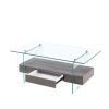 37.8" Tempered Glass Coffee table with Dual Shelves and MDF Drawer, Tea Table for living roon, bedroom, transparent/gray