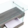 37.8" Tempered Glass Coffee table with Dual Shelves and MDF Drawer, Tea Table for living roon, bedroom, transparent/gray