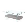 37.8" Tempered Glass Coffee table with Dual Shelves and MDF Drawer, Tea Table for living roon, bedroom, transparent/gray