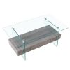 37.8" Tempered Glass Coffee table with Dual Shelves and MDF Drawer, Tea Table for living roon, bedroom, transparent/gray