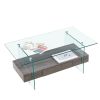 37.8" Tempered Glass Coffee table with Dual Shelves and MDF Drawer, Tea Table for living roon, bedroom, transparent/gray