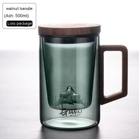 Office Tea Water Separation High Borosilicate Glasses (Option: Green Gray wooden Handle-500ML)