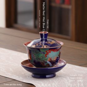 Household Vintage Ceramic Cover Teacup (Option: Red And Blue Tureen)